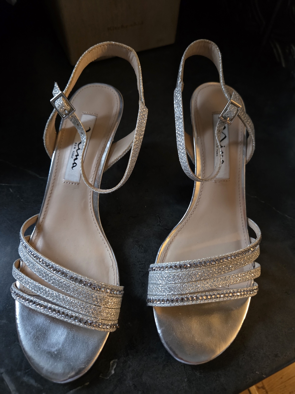 Nina Silver Glitter Slingback Evening Sandals